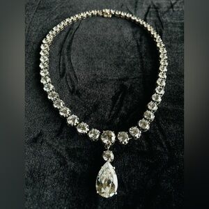 Stunning Vintage Clear CZ or Swarovski Crystal Necklace Set in Sterling Silver